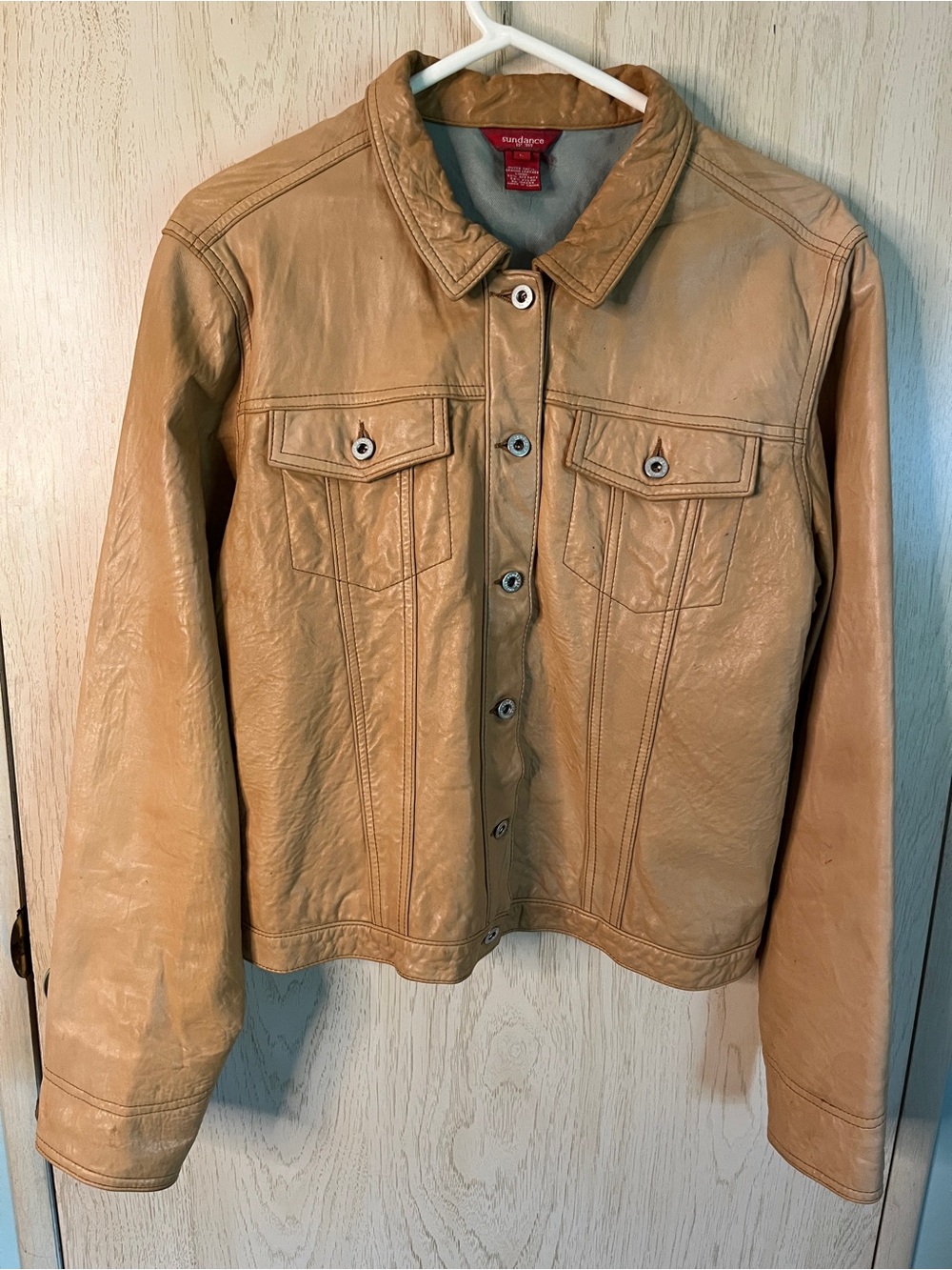 Vintage SUNDANCE Camel Butterscotch Super Soft Leather Trucker Jacker Sz Large